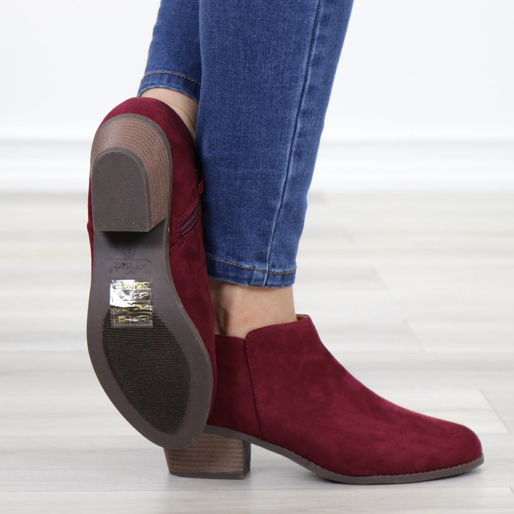 Vegan Suede Fall Color  Burgundy Ankle Booties - Picture 4 of 10